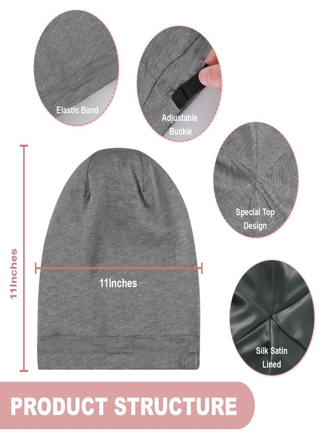 ZHENSILK Silk Bonnet for Sleeping Women, Adjustable Silky Satin Lined Sleep Cap, Silk Hair Wrap Slouch Beanie Hat, Grey&light Gray, One size - Image 3