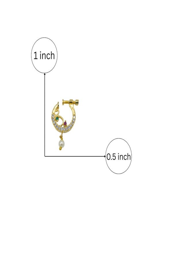 ZEELLO Gold Plated CZ Nose Ring for Girls & Women | Maharashtrian Style Nath with Pearl Drop | Wedding Jewellery - Image 4