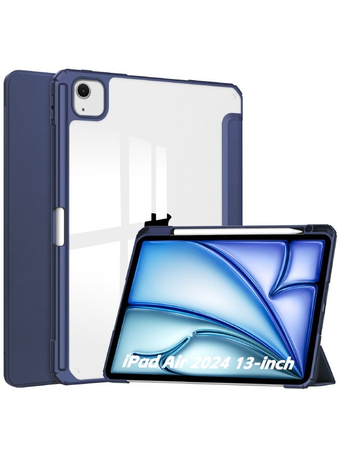 iPad Air 13-Inch (6th Generation) 2024 Case, Hybrid Slim Trifold Stand Case with Apple Pencil Holder, Auto Wake Sleep, Smart Magnetic Cover Clear Acrylic Back Shockproof Case, Blue  - Image 1