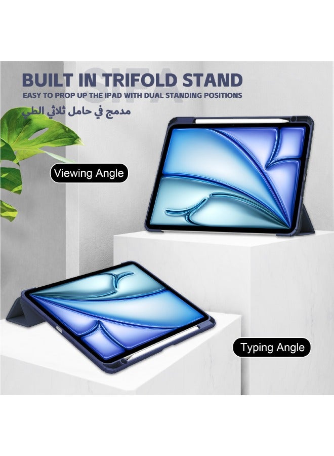 iPad Air 13-Inch (6th Generation) 2024 Case, Hybrid Slim Trifold Stand Case with Apple Pencil Holder, Auto Wake Sleep, Smart Magnetic Cover Clear Acrylic Back Shockproof Case, Blue  - Image 5