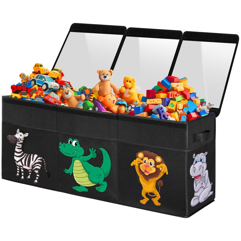 YOHOOLYO Extra Large Toy Box Collapsible Sturdy Toy Storage Organizer with Lids Dinosaur Storage Box for Boys Girls 42x16x14 Kids Bin Chest Baskets for Living Room Playroom Bedroom Nursery Black