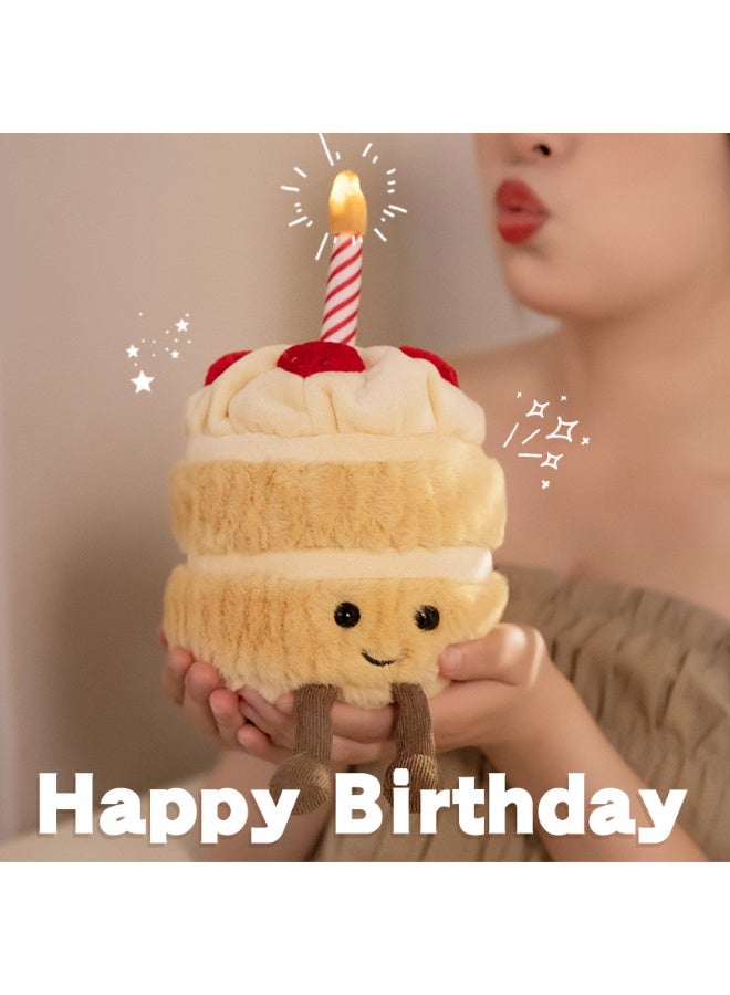 ألعاب أفخم مرجحة مع شموع مضاءة وأغاني أعياد ميلاد ، دمية كعكة عيد ميلاد مقاس 12 بوصة ، كعكة أفخم ابتسامة لطيفة ، لعبة أفخم طعام ناعم مضحك لهدايا عيد ميلاد الأطفال - Image 1