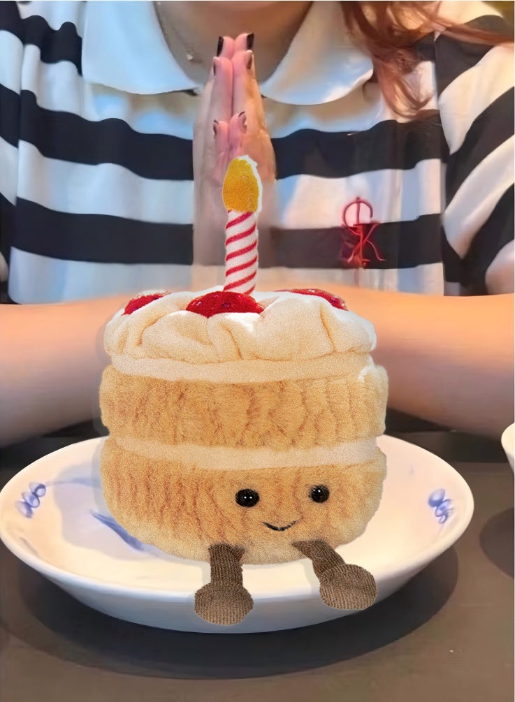 ألعاب أفخم مرجحة مع شموع مضاءة وأغاني أعياد ميلاد ، دمية كعكة عيد ميلاد مقاس 12 بوصة ، كعكة أفخم ابتسامة لطيفة ، لعبة أفخم طعام ناعم مضحك لهدايا عيد ميلاد الأطفال - Image 3