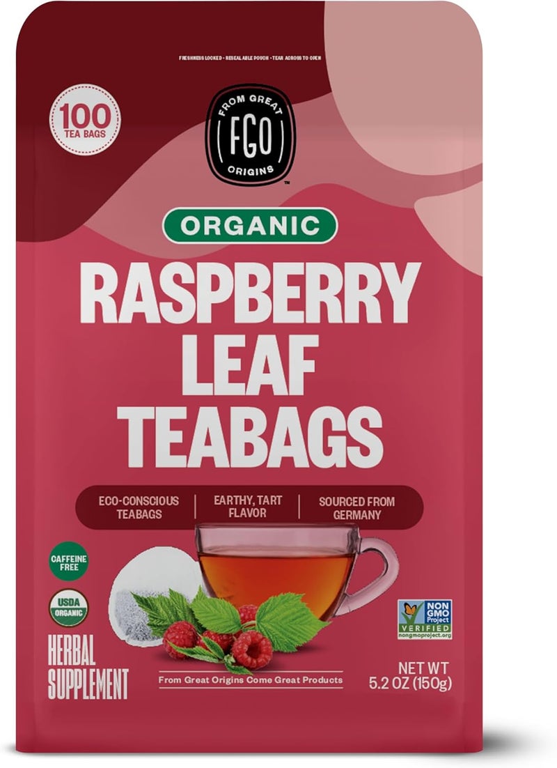 FGO Organic Raspberry Leaf Tea Bags - 100 Count - Image 1