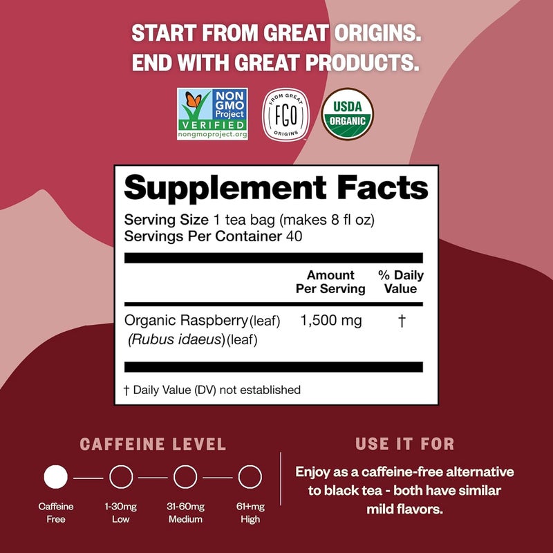 FGO Organic Raspberry Leaf Tea Bags - 100 Count - Image 4