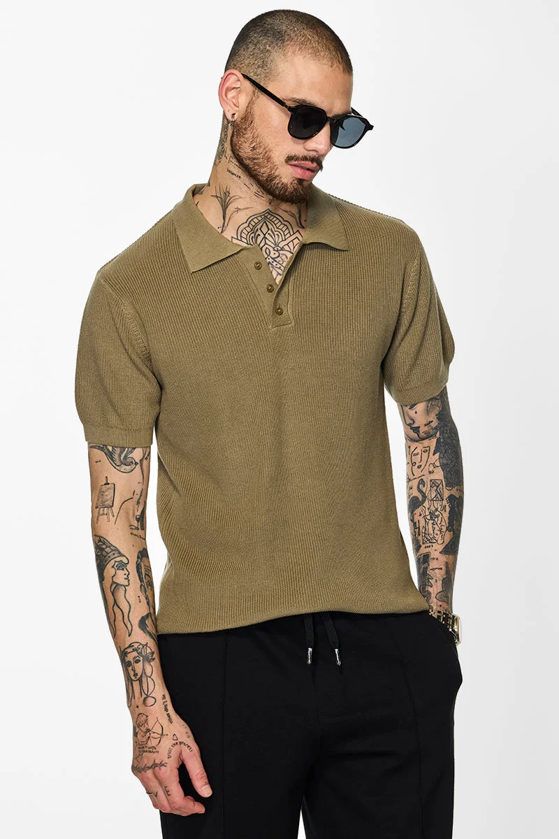 SNITCH Core Lab Olive Textured Polo T-Shirt