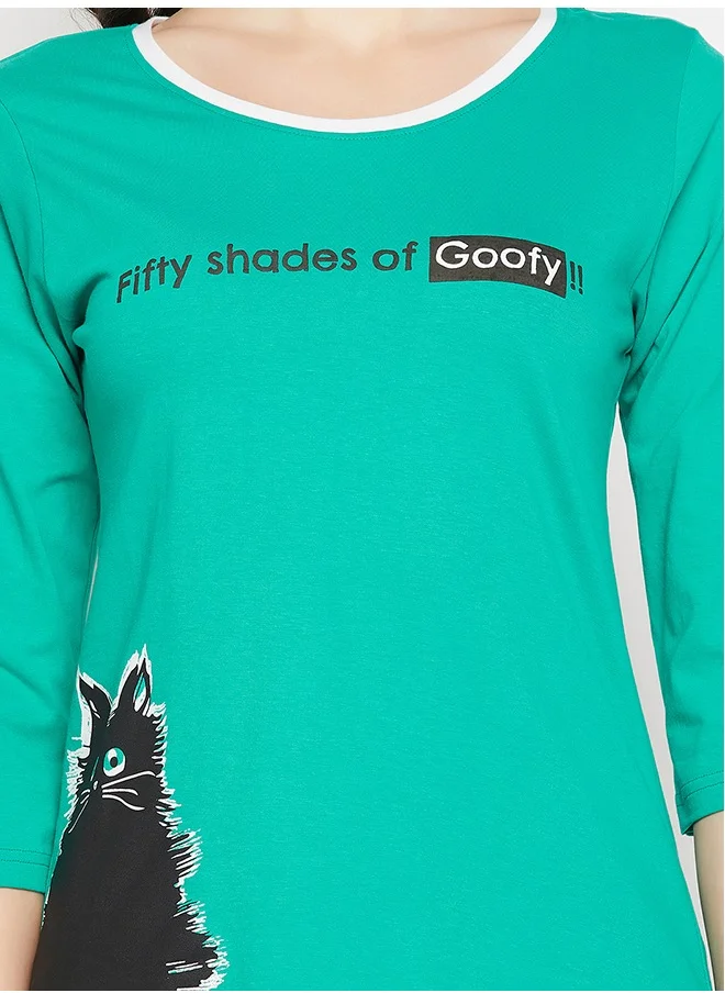 Clovia Clovia Graphic & Text Print Top in Seafoam Green & Chic Basic Shorts in Hot Pink - 100% Cotton