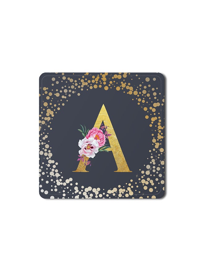 Stylizedd 2 Pack Designer Leather Coasters Mat for Beverage Drinks- Custom Monogram Initial Letter Floral Pattern Alphabet - A (Grey) - Image 1