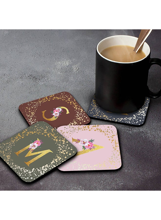 Stylizedd 2 Pack Designer Leather Coasters Mat for Beverage Drinks- Custom Monogram Initial Letter Floral Pattern Alphabet - A (Grey) - Image 2
