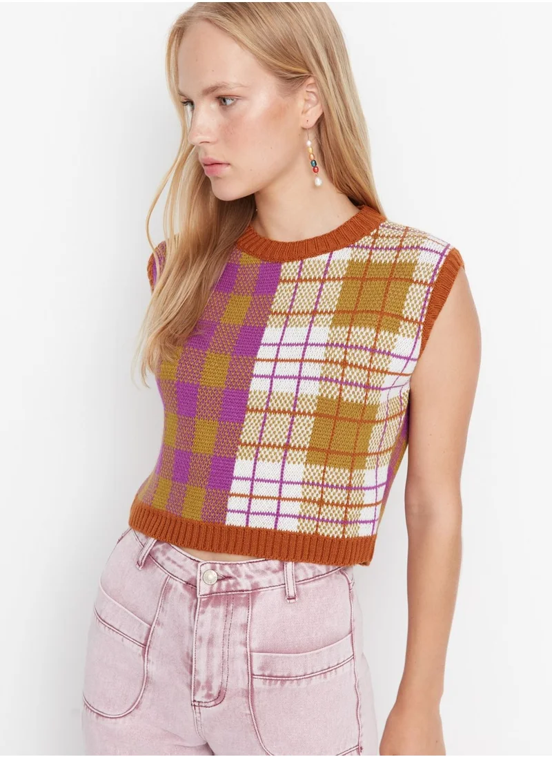 trendyol Printed Crop Sweater