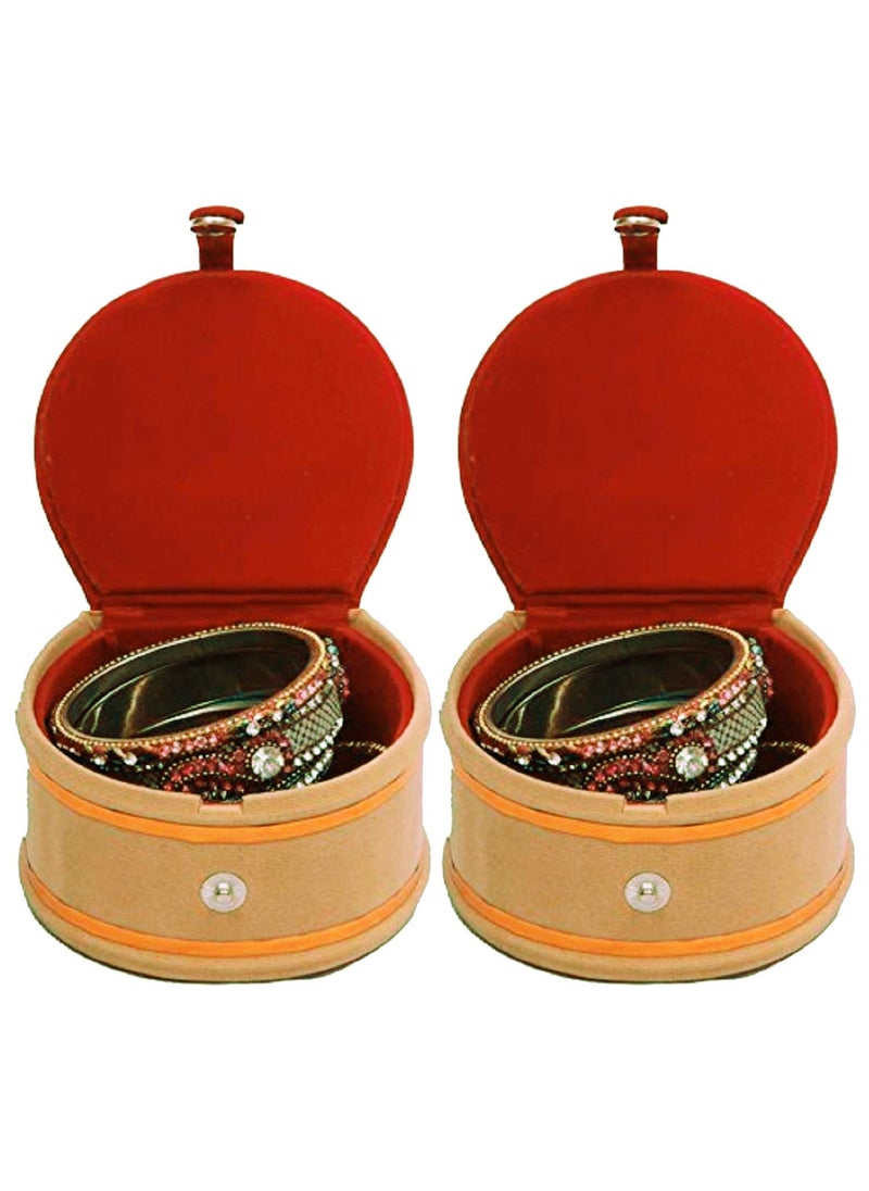 Kuber Industries Heart Home Wooden 2 Pieces Velvet Small Round Bangle Box (Maroon) - CTHH18343  - Image 1