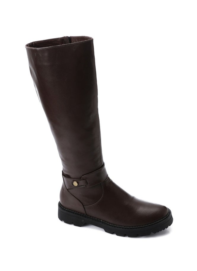 Mr.joe Mr Joe Round Toecap Zipper Knee High Boots For Women - brown 3024  - Image 1