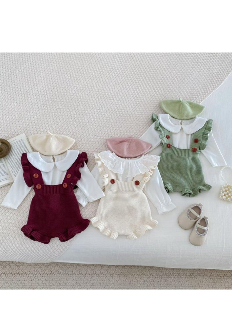 Baby And Toddler Style Sweet Ruffled Overalls+Lace Top+Hat Set - Image 2