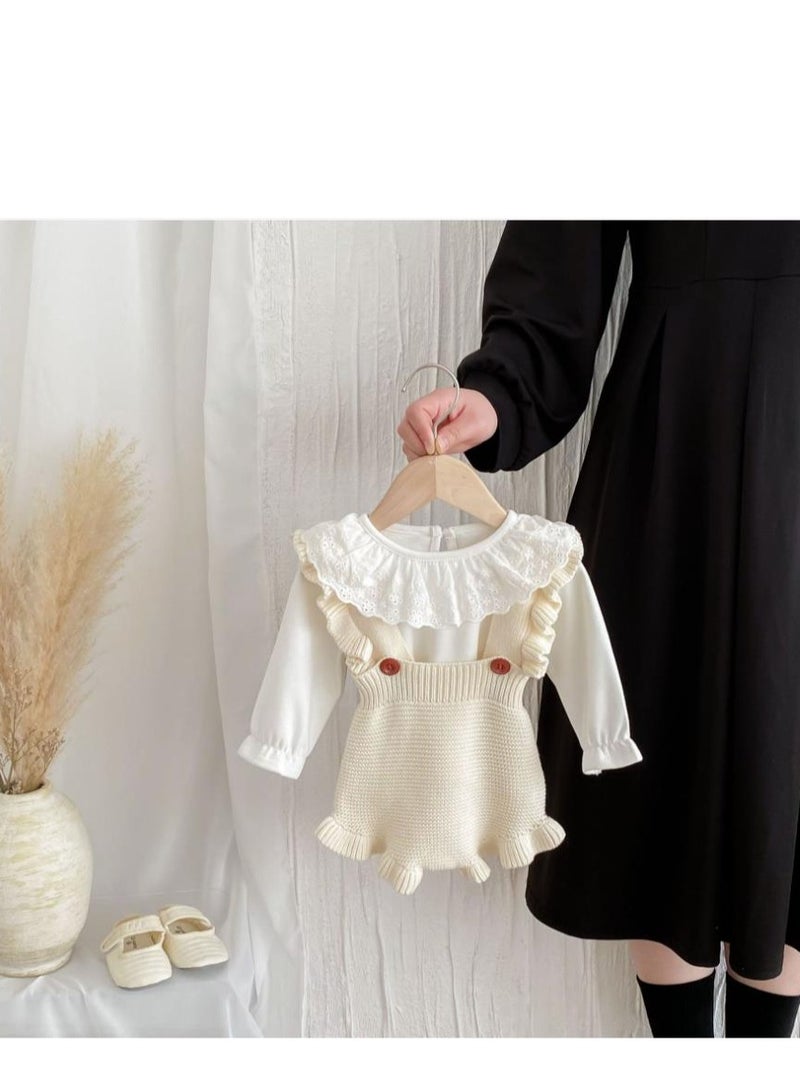 Baby And Toddler Style Sweet Ruffled Overalls+Lace Top+Hat Set - Image 4