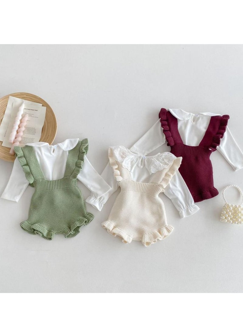 Baby And Toddler Style Sweet Ruffled Overalls+Lace Top+Hat Set - Image 5