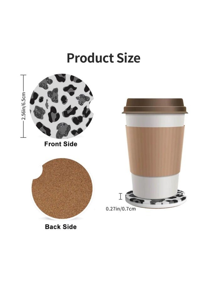 GACCAP Car Coasters for Cup Holders, 2 Pack Absorbent Ceramics Anti Slip Universal 2.56 Inch Car Cup Coaster for Women Men, Car Interior Accessories - Black Grey Leopard Cheetah Print - Image 3