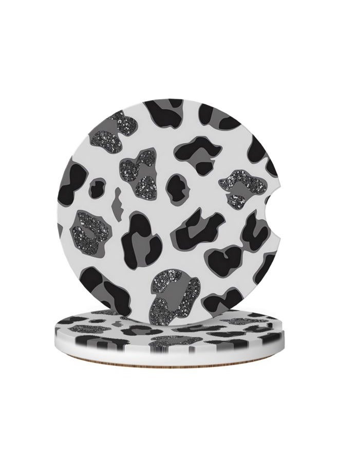 GACCAP Car Coasters for Cup Holders, 2 Pack Absorbent Ceramics Anti Slip Universal 2.56 Inch Car Cup Coaster for Women Men, Car Interior Accessories - Black Grey Leopard Cheetah Print - Image 1