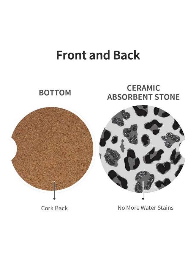 GACCAP Car Coasters for Cup Holders, 2 Pack Absorbent Ceramics Anti Slip Universal 2.56 Inch Car Cup Coaster for Women Men, Car Interior Accessories - Black Grey Leopard Cheetah Print - Image 2