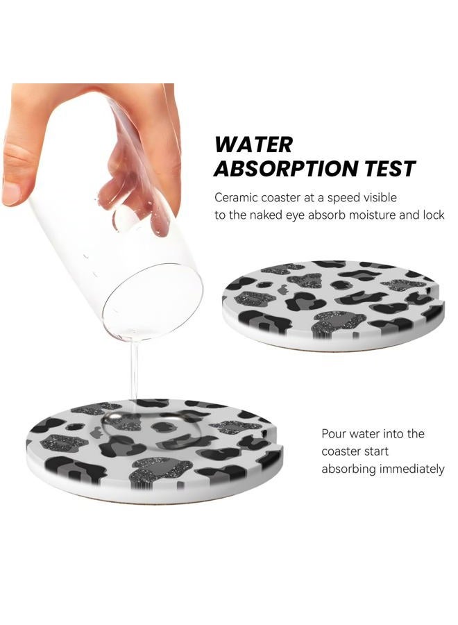 GACCAP Car Coasters for Cup Holders, 2 Pack Absorbent Ceramics Anti Slip Universal 2.56 Inch Car Cup Coaster for Women Men, Car Interior Accessories - Black Grey Leopard Cheetah Print - Image 4