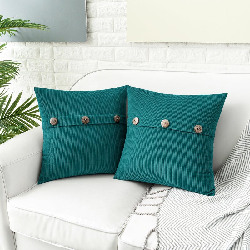 Hwy 50 Covative Throw Pillow Coverts مجموعة وسادة مع أزرار ثلاثية 22 × 22 بوصة تشنيل ناعمة مزرعة وسادة للأريكة أريكة سرير غرفة المعيشة حزمة من Teal 2 - Image 4