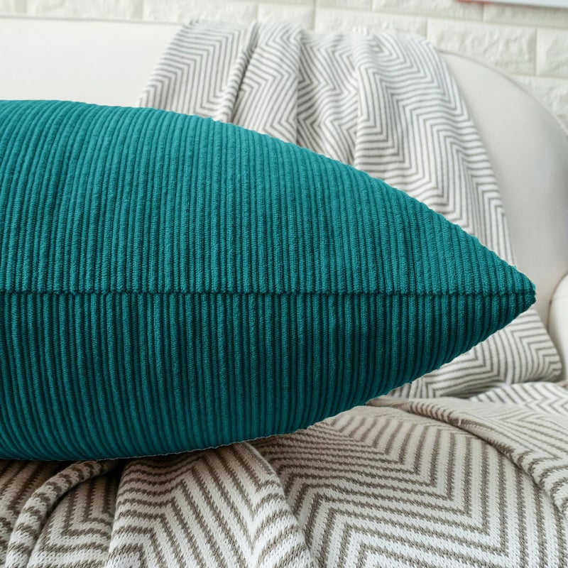 Hwy 50 Covative Throw Pillow Coverts مجموعة وسادة مع أزرار ثلاثية 22 × 22 بوصة تشنيل ناعمة مزرعة وسادة للأريكة أريكة سرير غرفة المعيشة حزمة من Teal 2 - Image 3