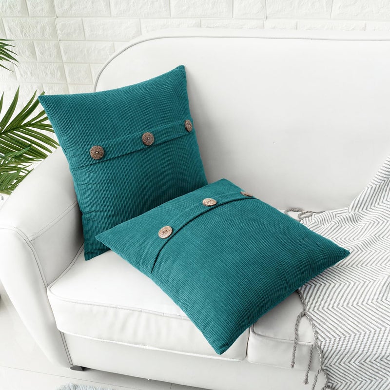 Hwy 50 Covative Throw Pillow Coverts مجموعة وسادة مع أزرار ثلاثية 22 × 22 بوصة تشنيل ناعمة مزرعة وسادة للأريكة أريكة سرير غرفة المعيشة حزمة من Teal 2 - Image 5