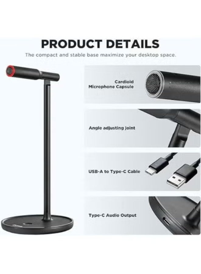 USB to Type-C Microphone with Stand Holder – Adjustable Angle for Multi-Device Recording - Image 2