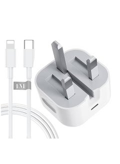 20-W Apple Charger Uk Plug Type C Adapter With 1m Iphone Fast Charging Cable Universal Travel Adapter Usb-c Plug Compatible For All Iphone Device 14/13/12/11 Pro And Pro Max / 8 Plus/X