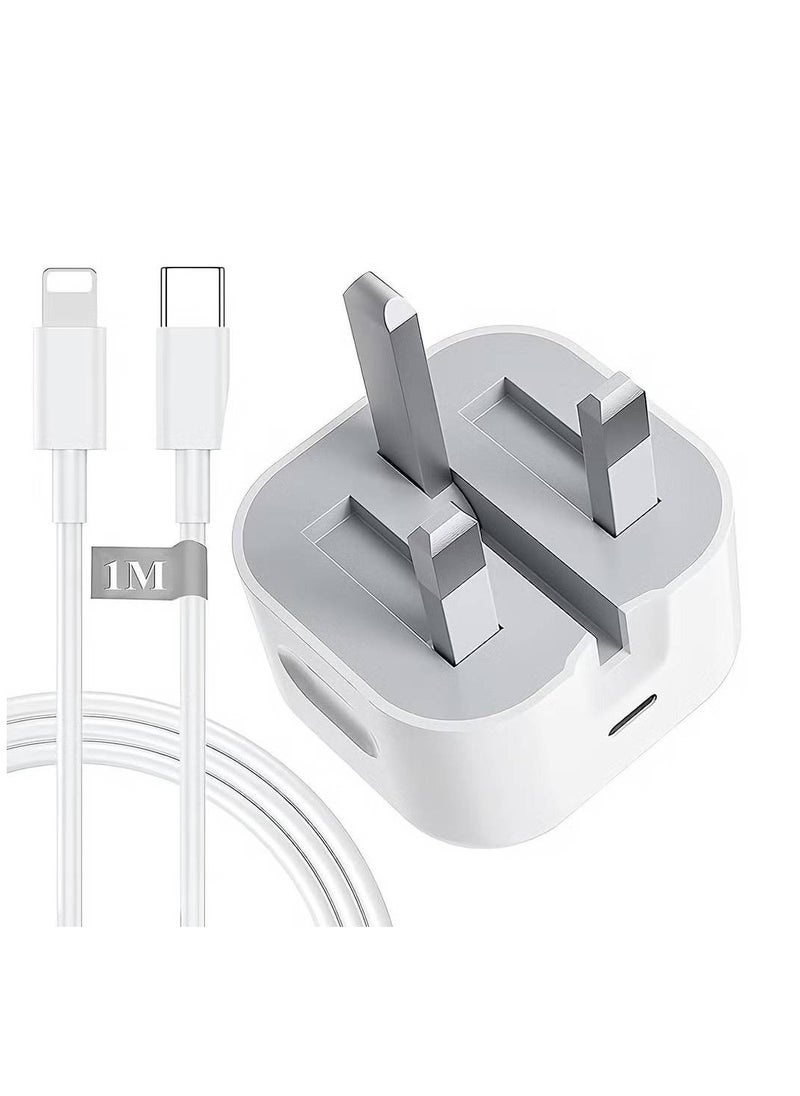 GENNEXT - 20-W Apple Charger Uk Plug Type C Adapter With 1m Iphone Fast Charging Cable Universal Travel Adapter Usb-c Plug Compatible For All Iphone Device 14/13/12/11 Pro And Pro Max / 8 Plus/X - Image 1