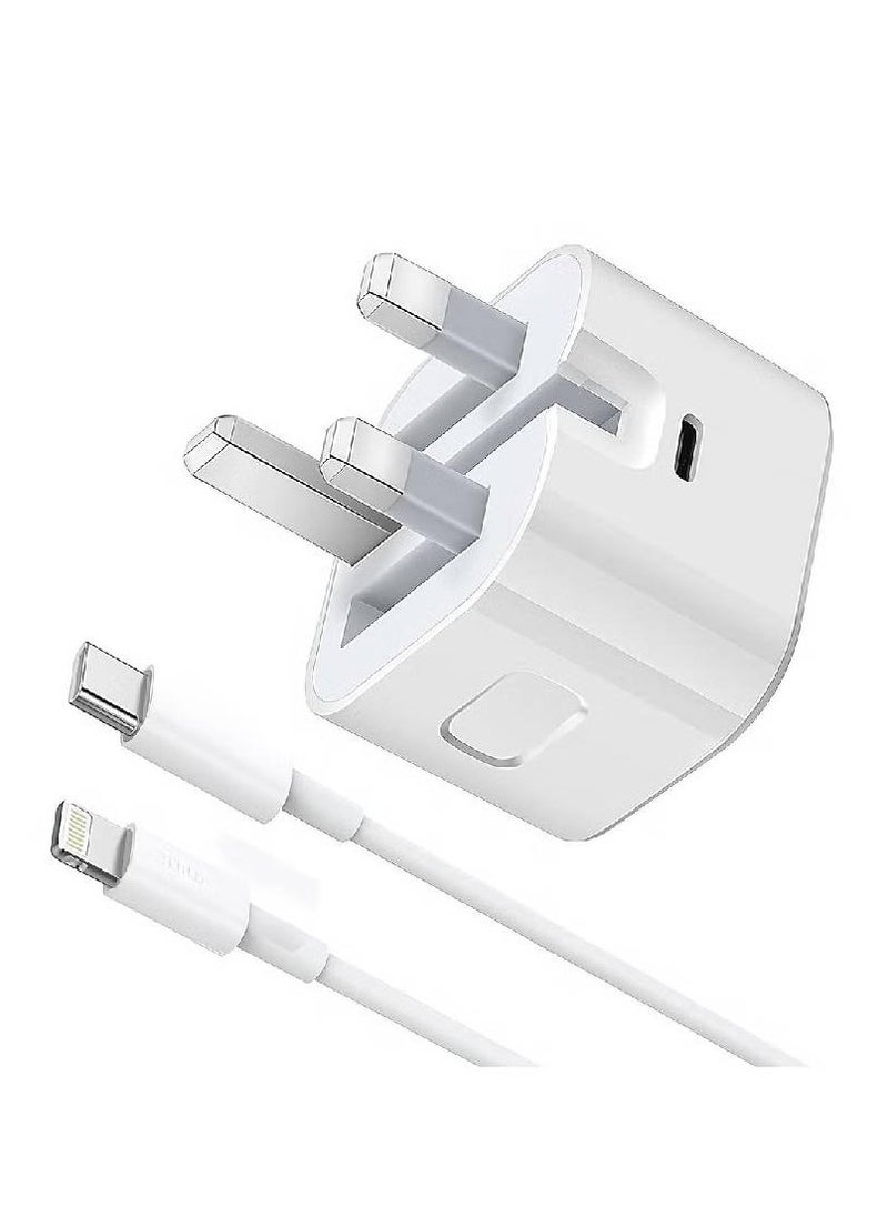 GENNEXT - 20-W Apple Charger Uk Plug Type C Adapter With 1m Iphone Fast Charging Cable Universal Travel Adapter Usb-c Plug Compatible For All Iphone Device 14/13/12/11 Pro And Pro Max / 8 Plus/X - Image 1