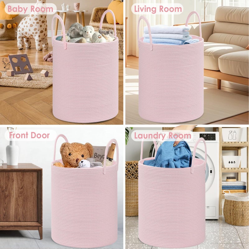 HOBASKET Large Woven Laundry Basket Hamper,100L Cotton Rope Storage Bin for Blankets,Toys and Clothes,Decorative Tall Nursery Hamper for Living Room,Baby Nursery,Bathroom and Bedroom,(Pink, XX Large) - Image 3