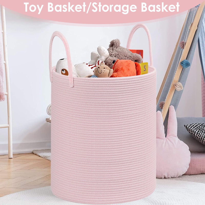 HOBASKET Large Woven Laundry Basket Hamper,100L Cotton Rope Storage Bin for Blankets,Toys and Clothes,Decorative Tall Nursery Hamper for Living Room,Baby Nursery,Bathroom and Bedroom,(Pink, XX Large) - Image 4