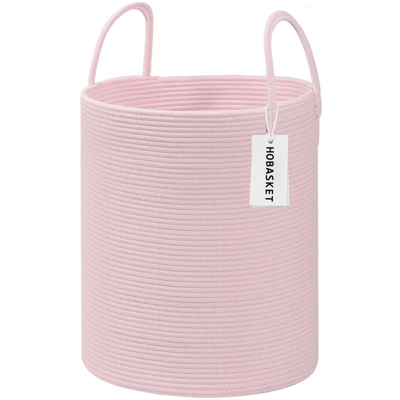 HOBASKET Large Woven Laundry Basket Hamper,100L Cotton Rope Storage Bin for Blankets,Toys and Clothes,Decorative Tall Nursery Hamper for Living Room,Baby Nursery,Bathroom and Bedroom,(Pink, XX Large) - Image 1
