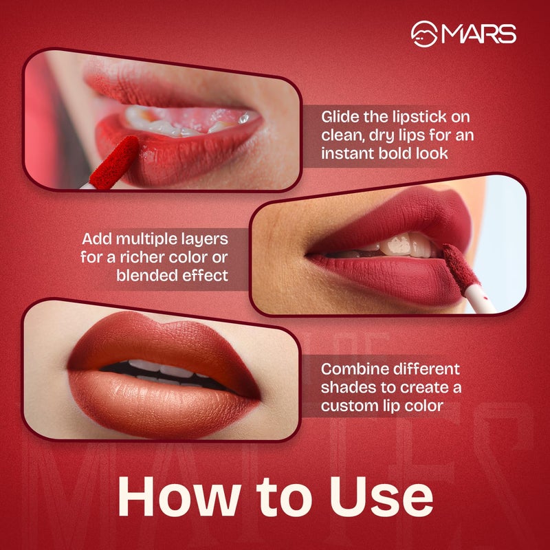 MARS Queen of Mattes Liquid Lipsticks Box Set of 3 135 ml BROWNS Smudgeproof Transferproof Intense Pigmentation LongLasting Wear Customizable Colors Matte Finish - Image 5