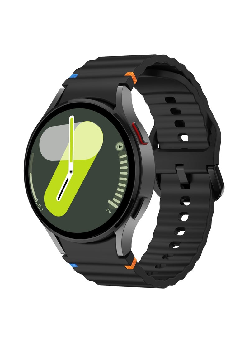 Silicone Band Compatible with Samsung Galaxy Watch 7/6/5/4 47/46/45/44/43/42/40mm Silicone Wave Desgin Strap (Black)  - Image 1