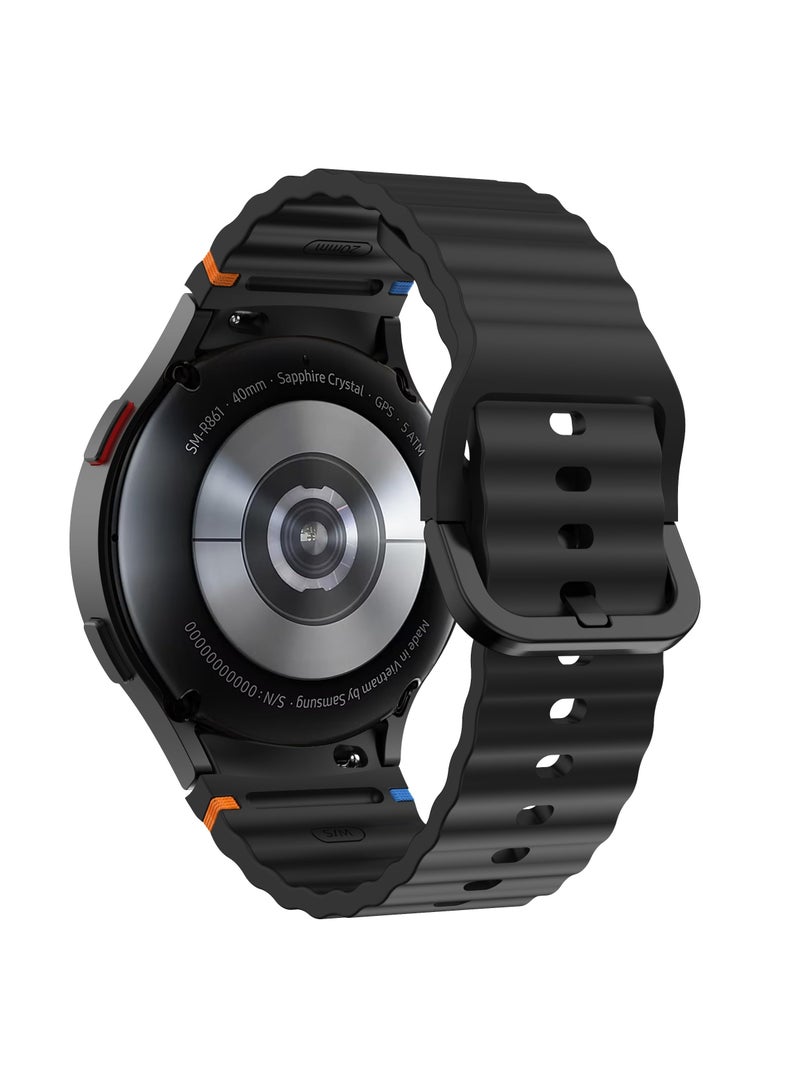 Silicone Band Compatible with Samsung Galaxy Watch 7/6/5/4 47/46/45/44/43/42/40mm Silicone Wave Desgin Strap (Black)  - Image 3
