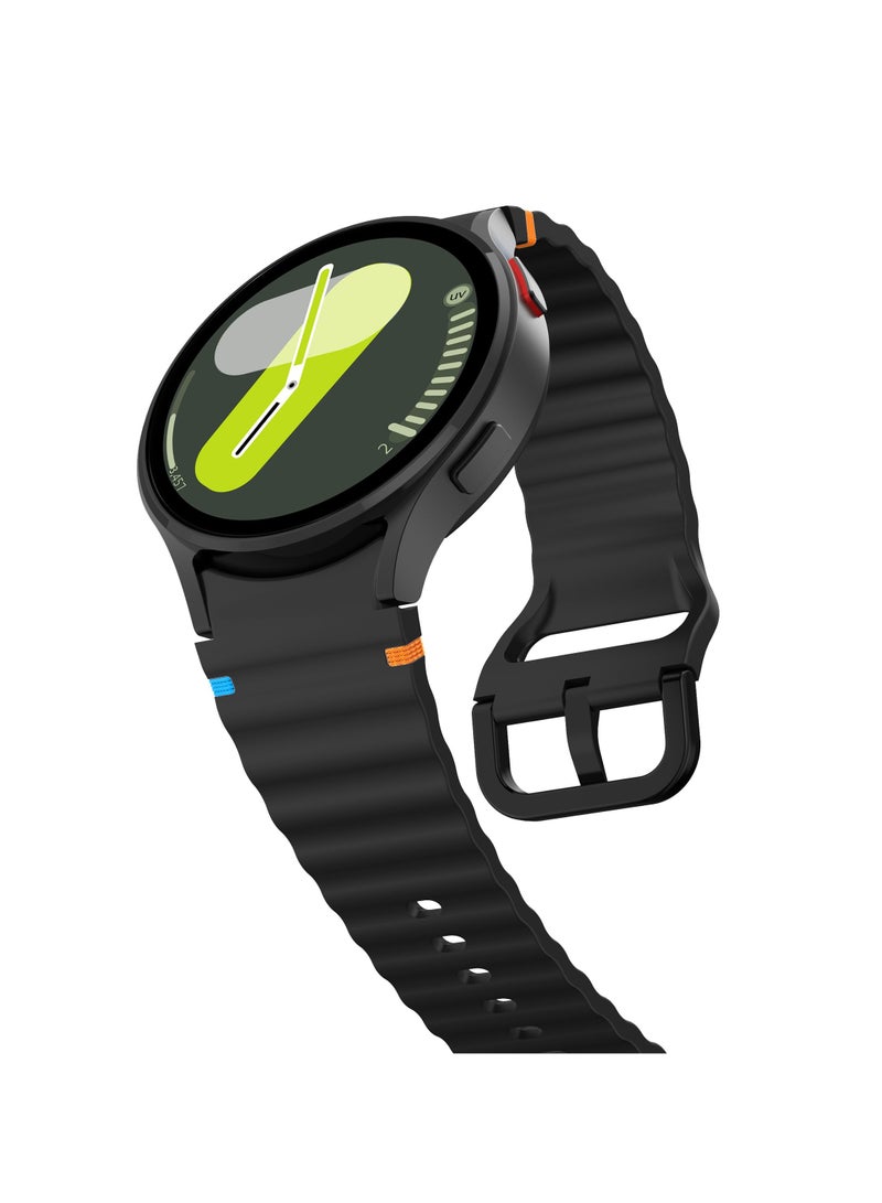 Silicone Band Compatible with Samsung Galaxy Watch 7/6/5/4 47/46/45/44/43/42/40mm Silicone Wave Desgin Strap (Black)  - Image 4