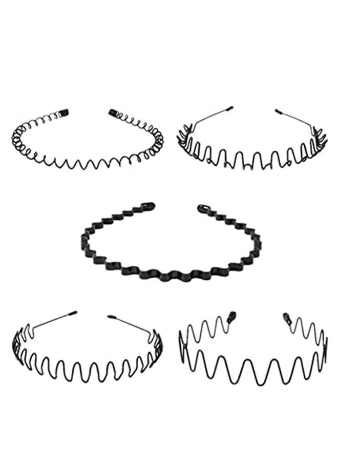 5-Piece Stretchable Hair Band Set Black One Size - Image 1