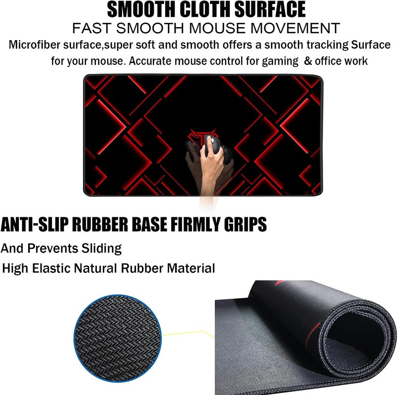 TEDNETGO Large Mouse Pad, Gaming Long Mouse Pad, Waterproof Extra Large Big Mousepad with Stitched Edge, XXL Non-Slip Computer Computer Keyboard Pad Mat for Gamer/Desktop/Office/Home, RED - Image 3