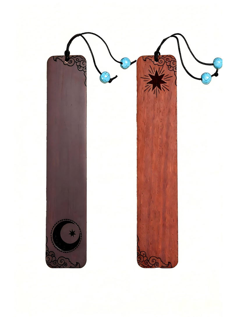 Wooden Bookmark with Exquisite Gift Box, Star and Moon Hollow Out Design, Natural Wood Reading Bookmark with Tassel, Creative Festival Birthday Gift for Book Lovers - Image 2
