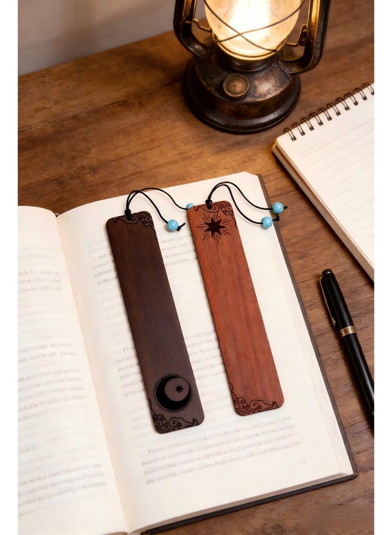 Wooden Bookmark with Exquisite Gift Box, Star and Moon Hollow Out Design, Natural Wood Reading Bookmark with Tassel, Creative Festival Birthday Gift for Book Lovers - Image 3