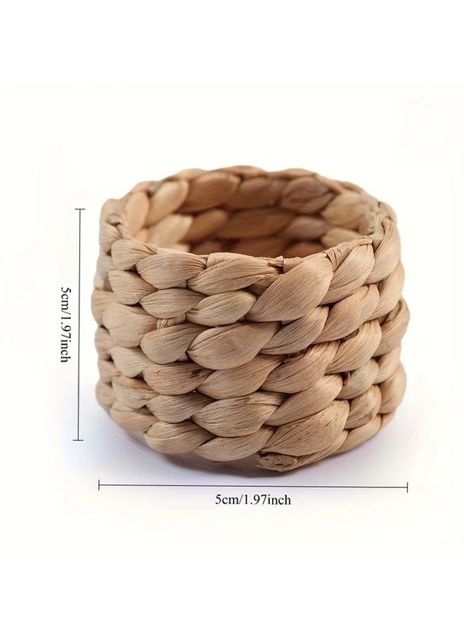 Hyacinth Woven Napkin Rings Set of 12 Bohemian Style Fabric Holders for Table Decor - Image 3