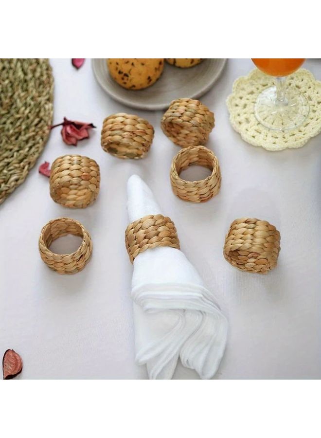 Hyacinth Woven Napkin Rings Set of 12 Bohemian Style Fabric Holders for Table Decor - Image 5