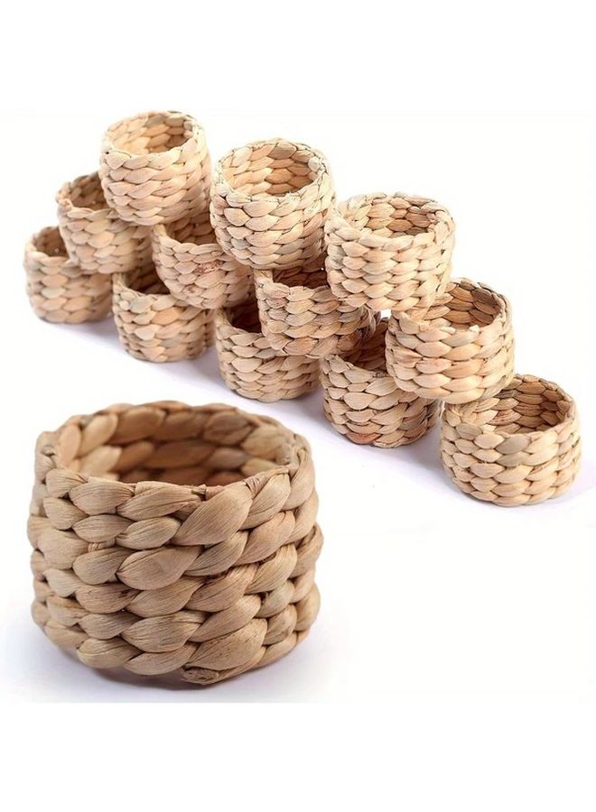 Hyacinth Woven Napkin Rings Set of 12 Bohemian Style Fabric Holders for Table Decor - Image 2