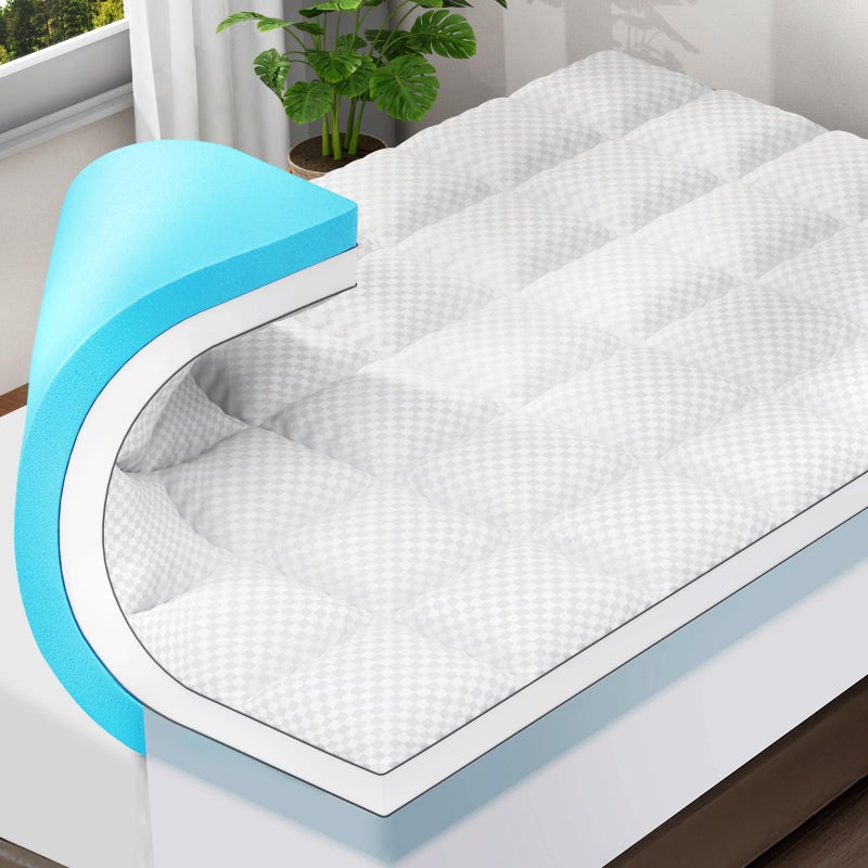 OLANLY DualLayer 4 Inch King Size Memory Foam Mattress Topper for Back Pain 2 Inch Cooling Pillow Top Mattress Pad Cover and 2 Inch Gel Memory Foam Topper Deep Elastic Pocket White