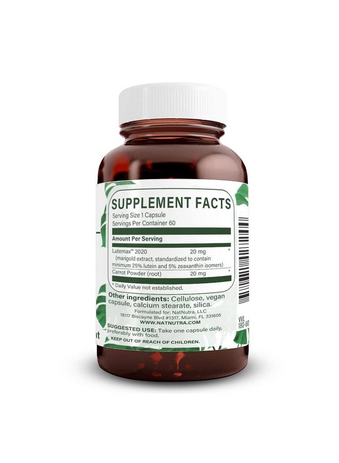 Natural Nutra Lutein and Zeaxanthin Supplement, Helps to Maintain Vision Health & Eye Health, Protects Cell in Eyes, Gluten Free, Enhanced Level of Zeaxanthin & Isomers, Soy Free, 20mg - 60 Capsules - Image 2
