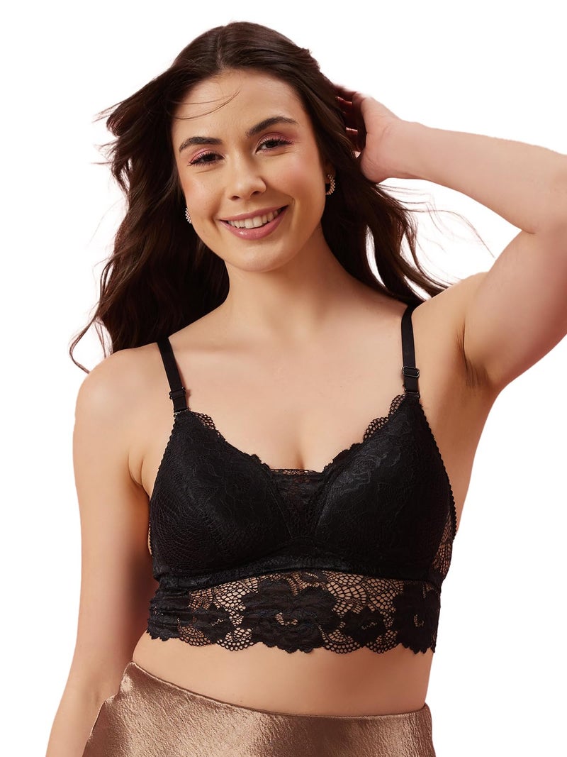 Clovia Womens Lace Padded Non-Wired Long Line Bra (BR1414P13_Black_36D) - Image 1