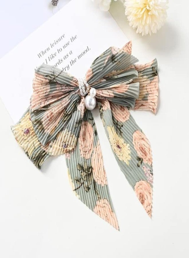 VORSET 2pcs Floral Korean Women Pearl Chiffon Hair Clip Large Bow Strong Hold Bowknot Spring Clip Hair Accessories for Girls - Image 5