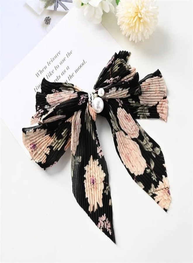 VORSET 2pcs Floral Korean Women Pearl Chiffon Hair Clip Large Bow Strong Hold Bowknot Spring Clip Hair Accessories for Girls - Image 1
