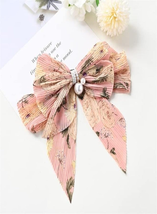 VORSET 2pcs Floral Korean Women Pearl Chiffon Hair Clip Large Bow Strong Hold Bowknot Spring Clip Hair Accessories for Girls - Image 3